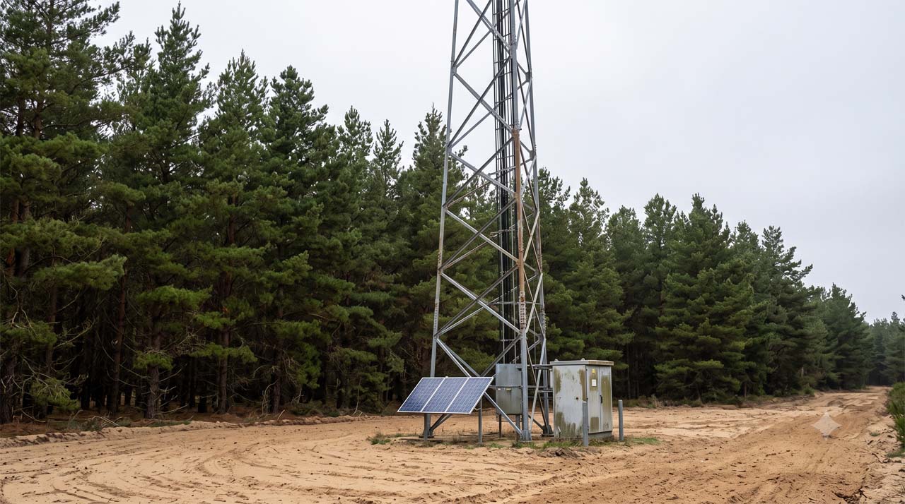 Pylône télécom avec panneaux solaires